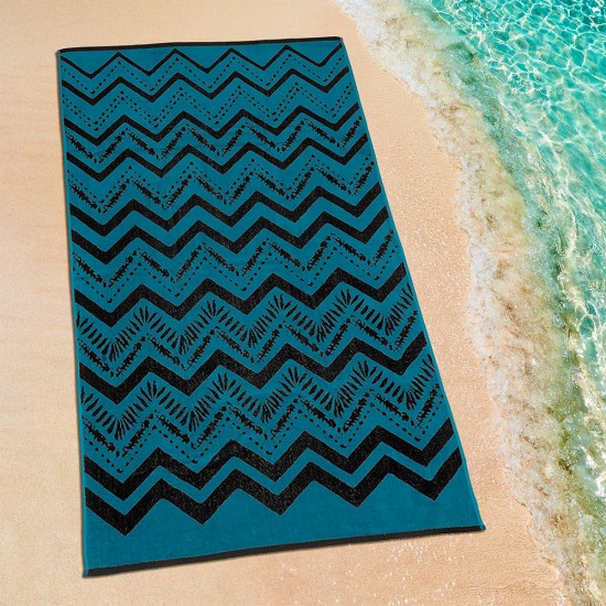 LINO ΠΕΤΣΕΤΑ ΘΑΛΑΣΣΗΣ ZIGZAGE BLACK-PETROL 86X160 LINO ΠΕΤΣΕΤΑ ΘΑΛΑΣΣΗΣ ZIGZAGE BLACK-PETROL 86X160