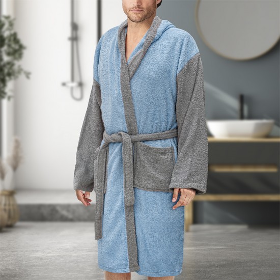 LINO Μπουρνούζι με κουκούλα Xlarge Revel Γαλάζιο