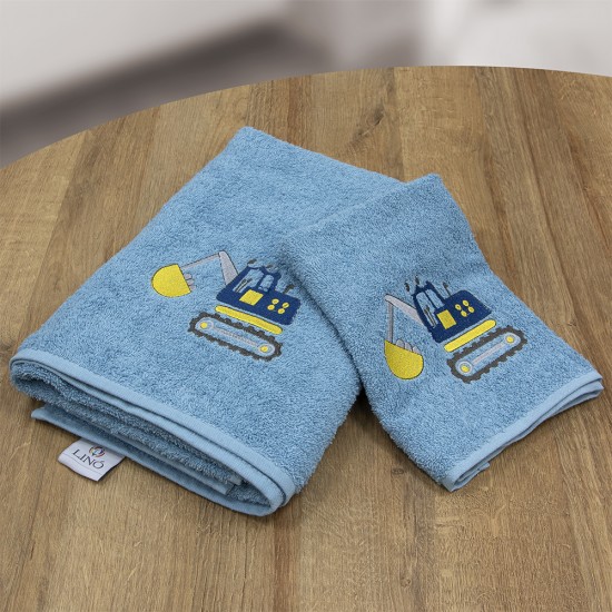 LINO Σετ Πετσέτες Παιδικές 2 τμχ (50x90,70x140) Trattore Μπλε