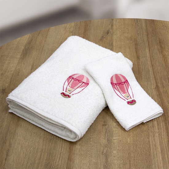 LINO Σετ Πετσέτες Παιδικές 2 τμχ (50x90, 70x140) Paloncino Λευκό/Ροζ