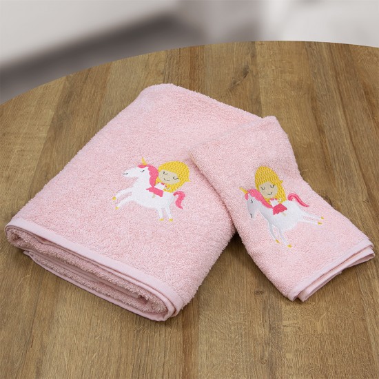 LINO Σετ Πετσέτες Παιδικές 2 τμχ (50x90,70x140) Corno Ροζ