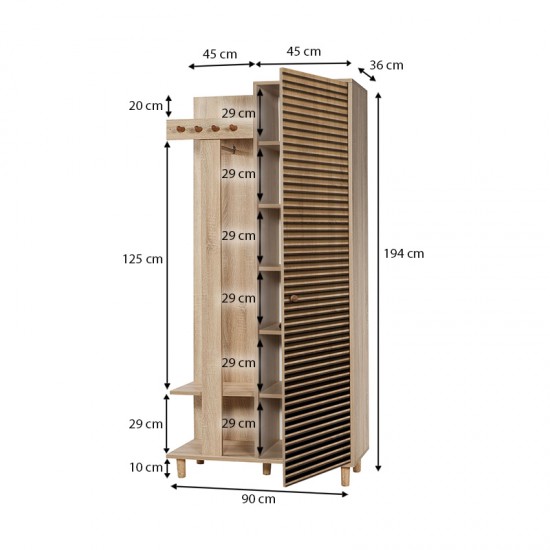 Έπιπλο εισόδου Soho Megapap από μελαμίνη χρώμα sonoma 90x36x194εκ.