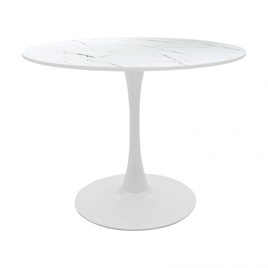Tραπέζι Balou pakoworld mdf σε λευκή απόχρωση με όψη μαρμάρου Φ100x76εκ