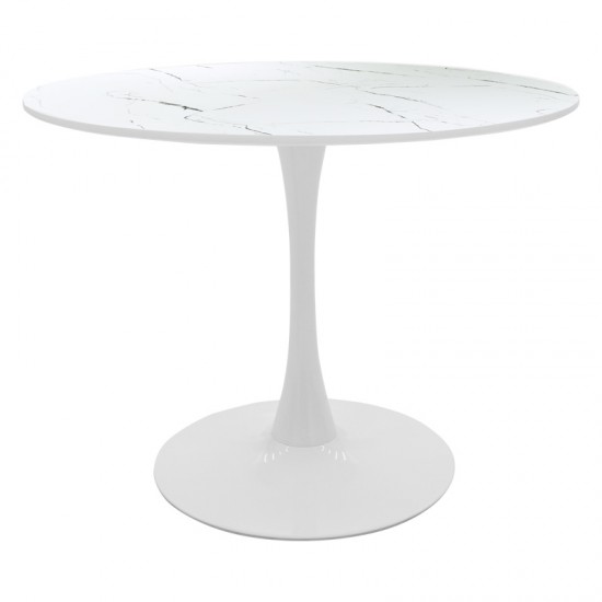 Tραπέζι Balou pakoworld mdf σε λευκή απόχρωση με όψη μαρμάρου Φ120x76εκ