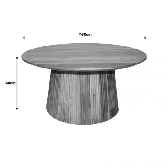 Τραπέζι σαλονιού Canicule I pakoworld μασίφ ξύλο ακακίας σε φυσική απόχρωση Φ80x40εκ