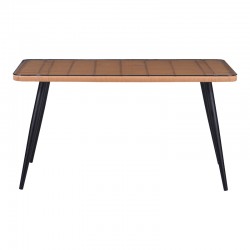 Τραπέζι Naoki pakoworld γυάλινο- pe rattan σε φυσική απόχρωση με μαυρα πόδια 140x80x78εκ