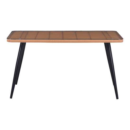 Τραπέζι Naoki pakoworld γυάλινο- pe rattan σε φυσική απόχρωση με μαυρα πόδια 140x80x78εκ