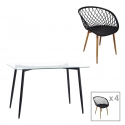 Τραπεζαρία Quana-Ezra pakoworld σετ 5τεμ γυάλινο 8χιλ διάφανο - μαύρο πόδι 120x70x75εκ