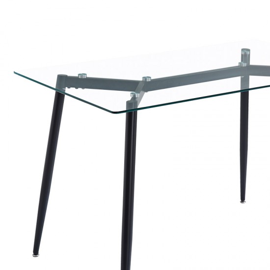 Τραπεζαρία Quana-Ezra pakoworld σετ 5τεμ γυάλινο 8χιλ διάφανο - μαύρο πόδι 120x70x75εκ