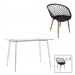 Τραπεζαρία Quana-Ezra pakoworld σετ 5τεμ γυάλινο 8χιλ διάφανο - λευκό πόδι 120x70x75εκ