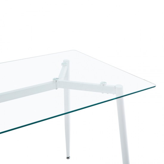 Τραπεζαρία Quana-Gaston pakoworld σετ 5τεμ γυάλινο 8χιλ διάφανο - λευκό 120x70x75εκ