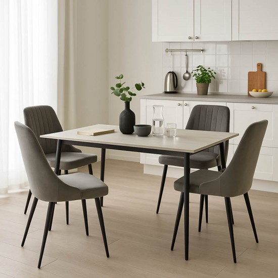 Τραπεζαρία Azori-Gustas pakoworld σετ 5τεμ sintered stone-μαύρο-ανθρακί 120x60x75εκ