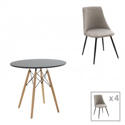 Τραπεζαρία Gustas-Giselle pakoworld σετ 5τεμ λευκό μαρμάρου sintered stone-βελούδο γκρι 120x60x75εκ