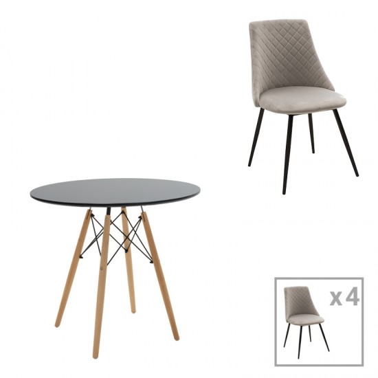 Τραπεζαρία Gustas-Giselle pakoworld σετ 5τεμ λευκό μαρμάρου sintered stone-βελούδο γκρι 120x60x75εκ