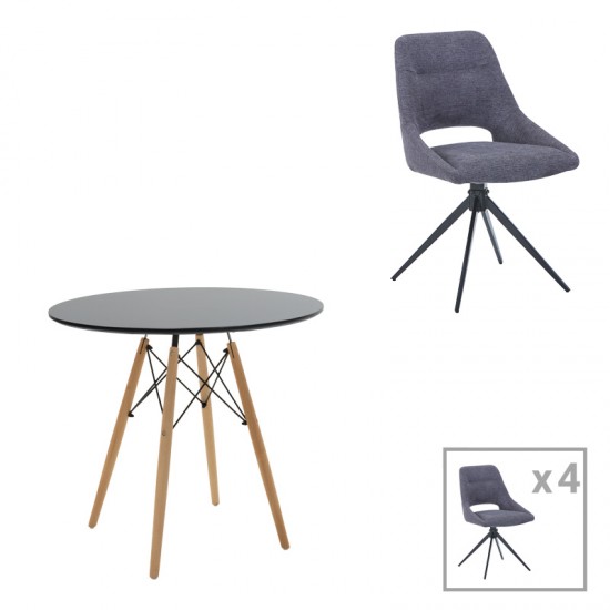 Τραπεζαρία Gustas-Luciano I pakoworld σετ 5τεμ λευκό μαρμάρου sintered stone-ανθρακί ύφασμα 120x60x75εκ