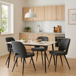 Τραπεζαρία Gustas-Renish pakoworld σετ 5τμχ  λευκό μαρμάρου sintered stone-μπουκλέ γκρι 120x60x75εκ