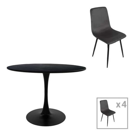 Τραπεζαρία Balou-Grato pakoworld σετ 5τεμ μαύρο Φ120x73εκ