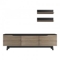 Σύνθετο σαλονιού Kasia pakoworld σε μαύρο μαρμάρου-sonoma απόχρωση 180x35x48.5εκ