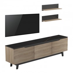 Σύνθετο σαλονιού Kasia pakoworld σε μαύρο μαρμάρου-sonoma απόχρωση 180x35x48.5εκ