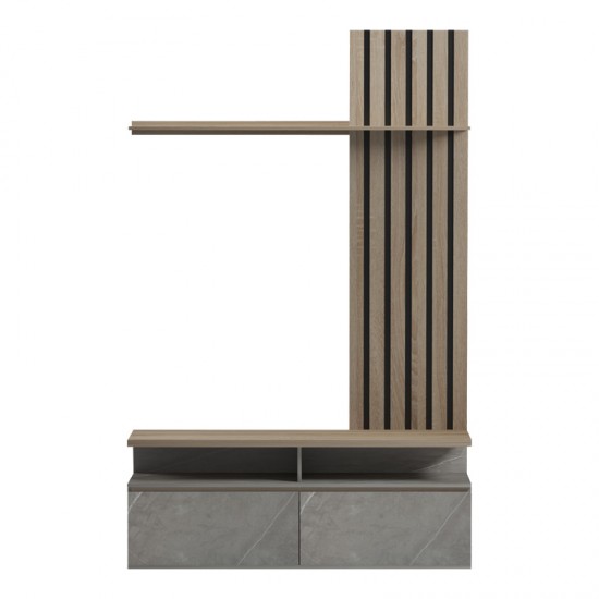 Σύνθετο σαλονιού Perlento pakoworld σε μπεζ μαρμάρου με sonoma απόχρωση 140x41x219.5εκ