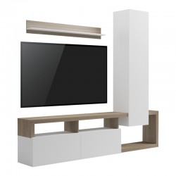 Σύνθετο σαλονιού Leganto pakoworld σε sonoma με λευκή απόχρωση 220.5x35x197.5εκ