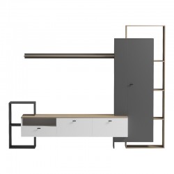Σύνθετο σαλονιού Ferefia pakoworld σε sonoma με λευκή και γκρι απόχρωση 240x45.5x189.5εκ