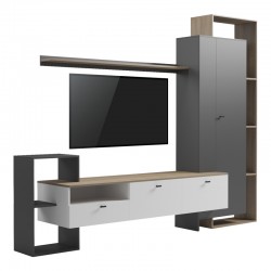 Σύνθετο σαλονιού Ferefia pakoworld σε sonoma με λευκή και γκρι απόχρωση 240x45.5x189.5εκ