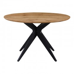 Τραπέζι Toda pakoworld mdf σε sonoma απόχρωση με μαύρα μεταλλικά πόδια Φ120x75εκ