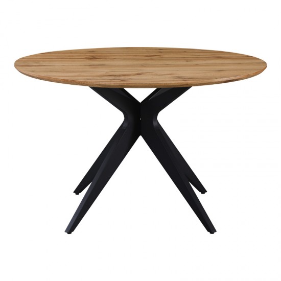 Τραπέζι Toda pakoworld mdf σε sonoma απόχρωση με μαύρα μεταλλικά πόδια Φ120x75εκ