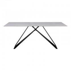 Τραπέζι Meja pakoword Sintered stone λευκό με μεταλλικά πόδια σε μαύρη απόχρωση 180x90x76εκ