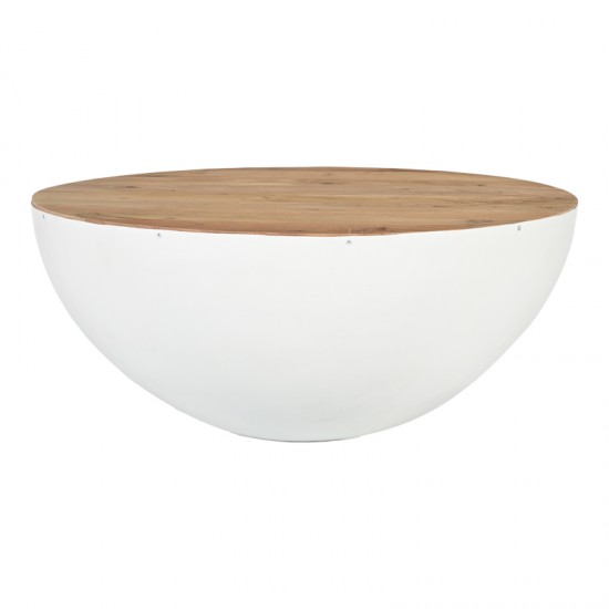 Τραπέζι σαλονιού Coffelty Inart λευκό μέταλλο-μασίφ ξύλο ακακίας Φ90x40εκ