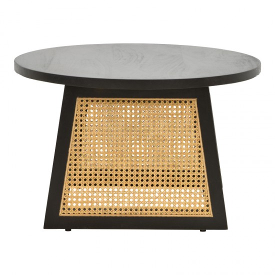 Τραπέζι Tamarind pakoworld ξύλο mango-φυσικό rattan σε μαύρη απόχρωση Φ65x40εκ