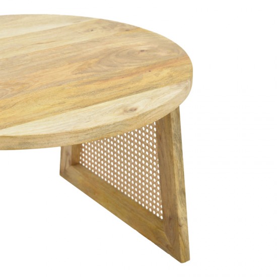Τραπέζι Tamarind pakoworld ξύλο mango-φυσικό rattan σε φυσική απόχρωση Φ65x40εκ