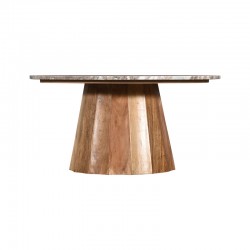 Τραπέζι σαλονιού Ezerdian pakoworld μασίφ ξύλο ακακίας σε φυσική απόχρωση με επιφάνεια μαρμάρου Φ90x45εκ