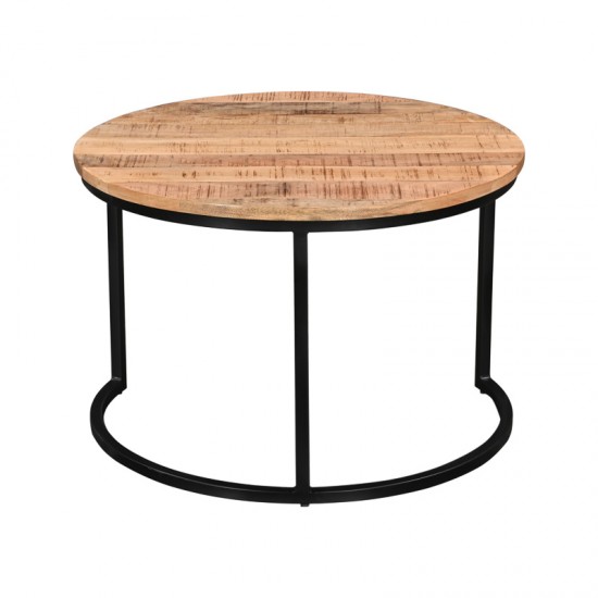 Τραπέζι σαλονιού Frina pakoworld σετ 3τεμ mango ξύλο σε φυσική απόχρωση με πόδι μαύρο μέταλλο