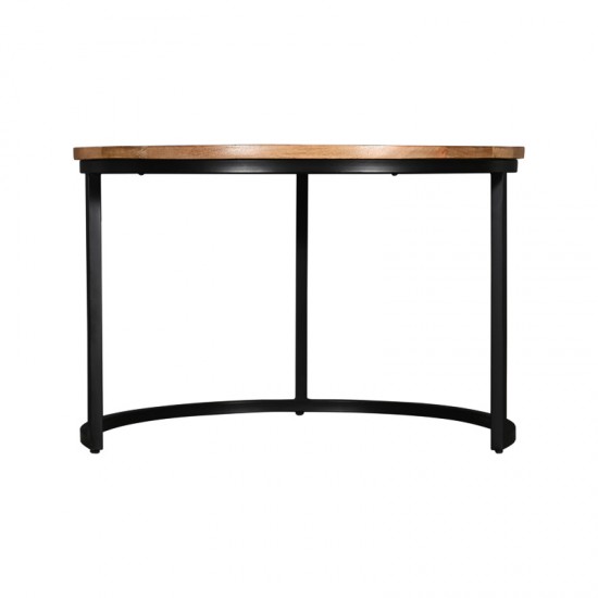 Τραπέζι σαλονιού Frina pakoworld σετ 3τεμ mango ξύλο σε φυσική απόχρωση με πόδι μαύρο μέταλλο