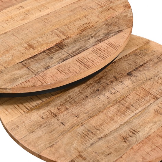 Τραπέζι σαλονιού Frina pakoworld σετ 3τεμ mango ξύλο σε φυσική απόχρωση με πόδι μαύρο μέταλλο