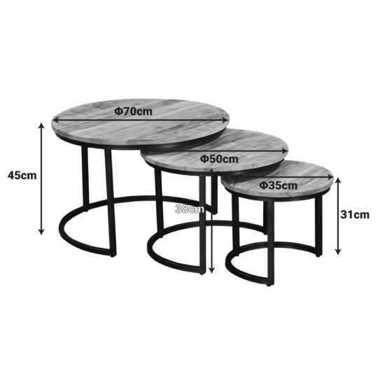 Τραπέζι σαλονιού Frina pakoworld σετ 3τεμ mango ξύλο σε φυσική απόχρωση με πόδι μαύρο μέταλλο