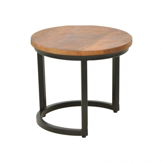 Τραπέζι σαλονιού Frina pakoworld σετ 3τεμ mango ξύλο σε καρυδί απόχρωση με πόδι μαύρο μέταλλο