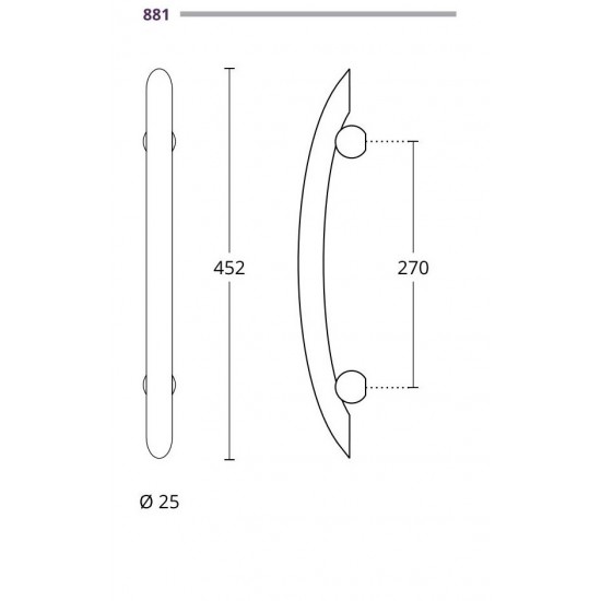 Convex Λαβή Εξώπορτας 881 Ματ Νίκελ / Inox 452mm