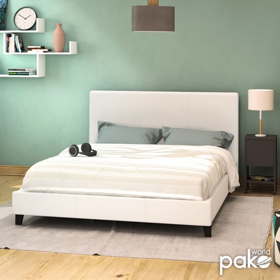 Κρεβάτι Nevil pakoworld διπλό 150x200 PU χρώμα λευκό ματ Κρεβάτι Nevil pakoworld διπλό 150x200 PU χρώμα λευκό ματ