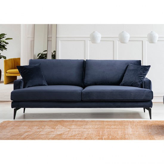 Καναπές 3θέσιος Fortune pakoworld βελούδο μπλε-μαύρο 205x88x90εκ Καναπές 3θέσιος Fortune pakoworld βελούδο μπλε-μαύρο 205x88x90εκ