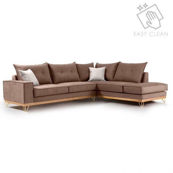 Γωνιακός καναπές αριστερή γωνία Luxury II pakoworld ύφασμα mocha-cream 290x235x95εκ Γωνιακός καναπές αριστερή γωνία Luxury II pakoworld ύφασμα mocha-cream 290x235x95εκ