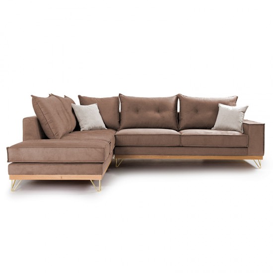 Γωνιακός καναπές δεξιά γωνία Luxury II pakoworld ύφασμα mocha-cream 290x235x95εκ Γωνιακός καναπές δεξιά γωνία Luxury II pakoworld ύφασμα mocha-cream 290x235x95εκ