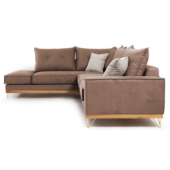Γωνιακός καναπές δεξιά γωνία Luxury II pakoworld ύφασμα mocha-cream 290x235x95εκ Γωνιακός καναπές δεξιά γωνία Luxury II pakoworld ύφασμα mocha-cream 290x235x95εκ