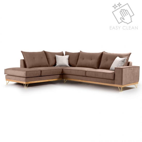 Γωνιακός καναπές δεξιά γωνία Luxury II pakoworld ύφασμα mocha-cream 290x235x95εκ Γωνιακός καναπές δεξιά γωνία Luxury II pakoworld ύφασμα mocha-cream 290x235x95εκ