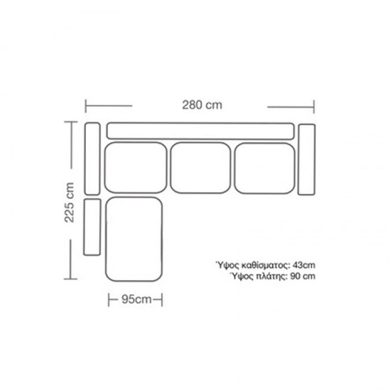 Γωνιακός καναπές δεξιά γωνία Boston pakoworld ύφασμα elephant-ciel 280x225x90εκ Γωνιακός καναπές δεξιά γωνία Boston pakoworld ύφασμα elephant-ciel 280x225x90εκ