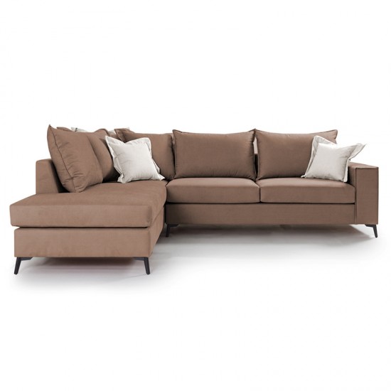 Γωνιακός καναπές δεξιά γωνία Romantic pakoworld ύφασμα mocha-cream 290x235x95εκ Γωνιακός καναπές δεξιά γωνία Romantic pakoworld ύφασμα mocha-cream 290x235x95εκ