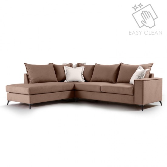 Γωνιακός καναπές δεξιά γωνία Romantic pakoworld ύφασμα mocha-cream 290x235x95εκ Γωνιακός καναπές δεξιά γωνία Romantic pakoworld ύφασμα mocha-cream 290x235x95εκ