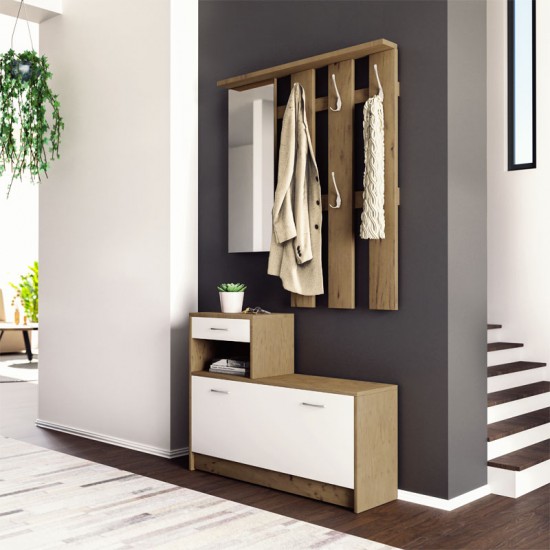 Έπιπλο εισόδου Jamie pakoworld καρυδί-λευκό 100x27,5x187εκ Έπιπλο εισόδου Jamie pakoworld καρυδί-λευκό 100x27,5x187εκ